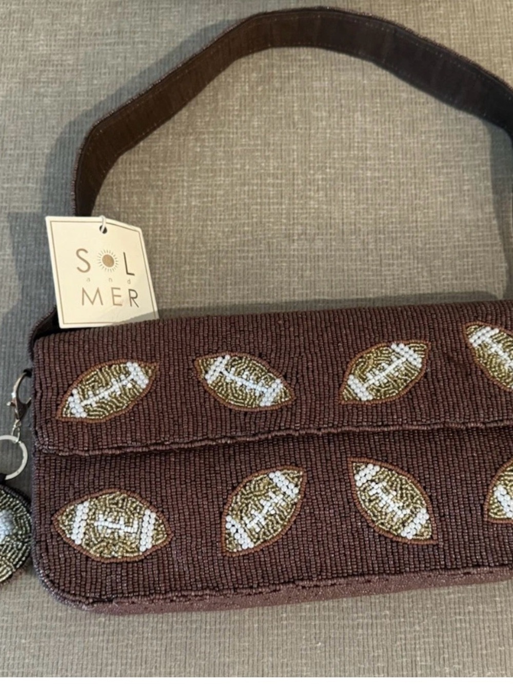 Sol and Mer Brown Beaded Football Motif Shoulder Bag